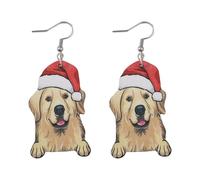 Christmas Animal Earrings Funny Santa Hat Animal Earrings Christmas Hat Golden Retriever Border Collie Dinosaur Dolphin Cow Hippo Duck Wooden Earrings Christmas Xmas Holiday Party Jewelry Gifts, Wood
