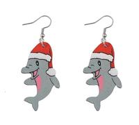 Christmas Animal Earrings Funny Santa Hat Animal Earrings Christmas Hat Golden Retriever Border Collie Dinosaur Dolphin Cow Hippo Duck Wooden Earrings Christmas Xmas Holiday Party Jewelry Gifts, Wood