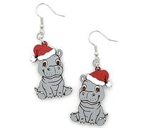 Christmas Animal Earrings Funny Santa Hat Animal Earrings Christmas Hat Golden Retriever Border Collie Dinosaur Dolphin Cow Hippo Duck Wooden Earrings Christmas Xmas Holiday Party Jewelry Gifts, Wood