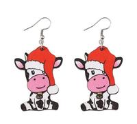 Christmas Animal Earrings Funny Santa Hat Animal Earrings Christmas Hat Golden Retriever Border Collie Dinosaur Dolphin Cow Hippo Duck Wooden Earrings Christmas Xmas Holiday Party Jewelry Gifts, Wood