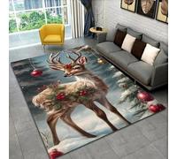 Christmas Animal Elk 3D Printed Soft Office Carpet 60 X 120 Cm - Low Pile Non-Slip Area Rug - Home Decor Door Mat - Stain Resistant - Low Pile, Non-Shedding - Polyester - Easy Care -101461042671
