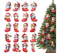 Christmas Animal Stocking Ornaments - 3.15inch, 20 -Piece Cute Hanging Set, Santa Hat Decor | Festive Tree Decorations with Assorted Wildlife Designs, Perfect for Holiday, Kids Rooms, Indoor Displays
