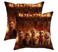 Christmas Animal Throw Pillow Covers Set of 2, Cozy Animal Friends Decorative Cushion Cases, Holiday Farmhouse Decor for Sofa Couch Bed 28x28 Inch