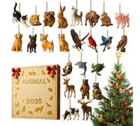 Christmas Animals 2025 | 24 Days Decorations Acrylic 2D - Hanging Ornaments for Counting - For Wall Office Wreath Fireplace Garden Bedroom Stairs Living Room