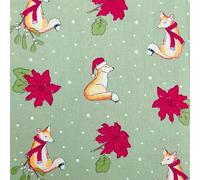 Christmas Animals and Woodland Fabric Xmas Material - Half Metres & Metre Lengths (Green Red Fox, 1 Metre)