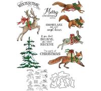 Christmas Animals Stamps and Die Cuts for Card Making Squirrel Fox Transparent Silicone Clear Stamp and Metal Cutting Dies Sets for DIY Scrapbooking Paper Crafting Seals Decorative Supplies