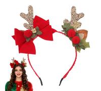 Christmas Antler Bow Headband for Women, Festive Hair Accessory | Fabric and Plastic Design, Lightweight Comfortable Fit, Glitter Detail with Bells, Suitable for School Events and Costume