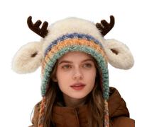 Christmas Antler Hat - 22.8 Inch Hat Warm Windproof Knitted Wool Hat Reindeer Plush Headwear for Women Girls Teens Kids Travel Holiday Outdoor Winter Festive Fun and