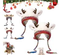 Christmas Antler Hat & Bag 2-in-1 - Festive Reindeer Knitted Christmas Beanie, Warm Deer Hat Foldable Handbag (2PC White)