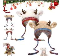 Christmas Antler Hat & Bag 2-in-1 - Festive Reindeer Knitted Christmas Beanie, Warm Deer Hat Foldable Handbag (2PC Mix)