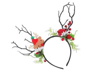 Christmas Antler Headband with Fake Pine Cones Berries Leaves | ABS and PP Build, Hand Crafted Look, Comfortable Fit, Cosplay and Entertainment Use, Fits Most Head Sizes