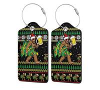 Christmas Ape Man Drinking Beer Luggage Tags Leather Suitcase Tags Identifiers, Privacy Cover Id Label, Travel Essentials 2 Pcs