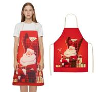 Christmas Apron for Women - Santa Claus Kitchen Cooking Chef Apron - Xmas Gift Red Funny Father Christmas BBQ Restaurant Cartoon Party Apron for Adult Children