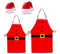 Christmas Apron Santa Hats Set 4Pcs Kitchen Aprons Unisex Classic Red Christmas Hat Santa Claus Costume for Xmas Holiday Christmas Party Chef Kitchen Cooking Cooking Restaurant Baking Craft Kids Gift