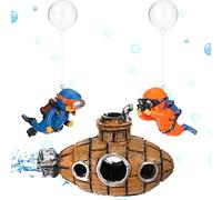 Christmas Aquarium Decorations Floating Fish Tank Air Pump Decorations Include Hanging Lovely Diver for Aquarium and Retro Old Submarine Wreck Ornament Artificial Resin Accessories for Fish Tanks Pool