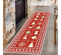 Christmas Area Rug 60x180cm Red Snowflake Geometry Plaid Bedroom Living Room Runner Rugs Soft Non Slip Washable Christmas Tree Indoor Mat Holiday Decor Laundry Dining Room Bedroom Floor Carpet