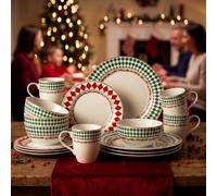 Christmas Argyle Gold Trim Porcelain Dinnerware Set,Service for 4