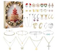 Christmas Arrival Calendar, with 25-Day Jewelry Set, 25x21x2.6cm, Countdown Jewelry Calendar, Holiday Charm Collection, Stylish Designs, for Thanksgiving, Valentines or Easter