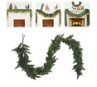 Christmas Artificial Cypress Leaf Vine Wreath,Lush Artificial Green Cedar Garland,Realistic Greenery Plant Decor for Wall Porch Mantle Fireplace Indoor Outdoor Decor (45 Heads)