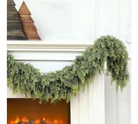 Christmas Artificial Cypress Leaf Vine Wreath, Realistic Pine Cypress Vines, 5.91 FT Lush Artificial Cedar Garland, Artificial Green Wreath for Wall Window Porch Home Indoor Outdoor Decorations