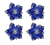 Christmas Artificial Flowers, 12 Pack Large Glittery Blooms For Holiday Tree Decorations, Wreaths Garlands Centrepieces(Blue)