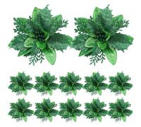 Christmas Artificial Flowers Poinsettia Artificial Flowers 12PCS 5.5in Double-layered Christmas Flowers Shinning Sprakled Christmas Tree Decorations Green