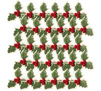 Christmas Artificial Holly Berry with Green Leaves DIY Wreath Arrangement Decoration 30PCS Christmas Wreath Supply
