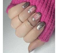 Christmas artificial nails, snowflakes, artificial nails, glittering full covers for sticking on the nails, short square nails for pressing on