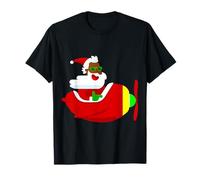 Christmas Aviator Airplane Pilot African Santa Funny Black T-Shirt