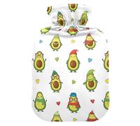 Christmas Avocado Hat White Pattern Hot Water Bottle with Cover for Pain Relief Heating Bottles for Headaches, 2L