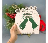 Christmas Baby Footprint Board Anniversary Souvenir Bedroom Wooden Ornaments Christmas Decorations Christmas Party Decorations-wojonifuiliy01 (Beige, 26x26x2cm)