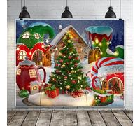 Christmas Backdrop 10x8ft Fairy Candy Cup House Christmas Village Backdrop Xmas Tree Winter Snow Scene Photography Background Xmas Party Decorations Banner for Kids