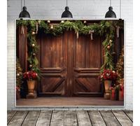 Christmas Backdrop 10x8ft for Photography Rustic Wood Door Winter Merry Christmas Party Backdrop for Portrait New Year Xmas Holiday Party Photo Banner