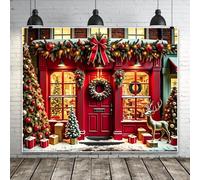 Christmas Backdrop 10x8ft Red Santa's Toy Shop Winter Snow Scene Golden Reindeer Xmas Tree Photography Background Merry Christmas Holiday Party Decor Banner