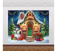Christmas Backdrop 10x8ft Winter Forest Gingerbread House North Pole Photography Background Snowman Xmas Party Decor Banner New Year Holiday Supplies