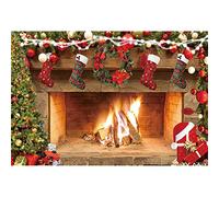 Christmas Backdrop 5x4ft Fireplace Merry Christmas Photography Background Xmas Christmas Tree Socks Decoration Background New Year's Eve Family Party Banner