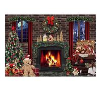 Christmas Backdrop 8x4ft Christmas Fireplace Photography Background Christmas Tree Xmas Gift Box Background Happy New Year Party Decoration Banner