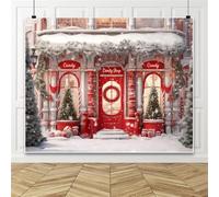 Christmas Backdrop for Photography 10x8ft Winter Red Candy Shop Backdrop Snow World Xmas Tree Background Christmas Party Decorations Banner New Year Eve Party Supplies