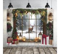 Christmas Backdrop for Photography 10x8ft Winter Snow Reindeer Background Christmas Window Scene Backdrops Xmas New Year Party Decorations Banner