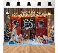 Christmas Backdrop Red Barn Door Pine Tree Toy Gift Warm Winter Hot Chocolate Bar Xmas Holiday Background Party Banner Snowy Farm Scene Snowman Winter Photography Backdrop b (7x5feet)