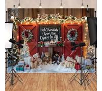 Christmas Backdrop Red Barn Door Pine Tree Toy Gift Warm Winter Hot Chocolate Bar Xmas Holiday Background Party Banner Snowy Farm Scene Snowman Winter Photography Backdrop b (5x3feet)