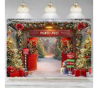 Christmas Backdrop Winter Wooden Barn Door North Pole Snowy Xmas Tree Photography Background Family Holiday Party Decor 240X180cm