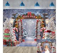Christmas Backdrop Xmas Cane Candy North Pole Snow Forest Landscape Photography Background Christmas New Year Eve Holiday Family Party Children Portrait Studio Props (7x5ft(84''x60''))