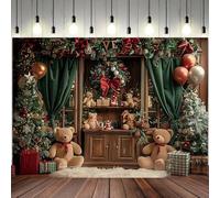 Christmas Backdrops for Photography Xmas Tree Toy Bear Merrt Christmas Backdrop Winter Snow Scene Merry Christmas Photo Backdrop for Family Holiday Party Supplies Background (7x5feet)