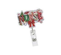 Christmas Badge Holder Sequin ABS Retractable Badge Holder with Metal Pocket Clip Keychain Accessories for Nurse Doctor Holiday Accessories
