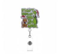 Christmas Badge Reel Badge Holder Retractable Clip, Xmas Badge Reel for Nurse CNA Doctor RN Office Teacher Student, Funny Badge Reels Glitter Green-Haired Monster Dog with 360° Rotation Alligator Clip