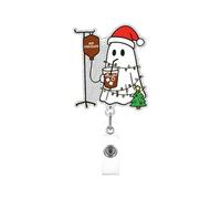 Christmas Badge Reel Cute Funny Ghost Holiday Badge Holder with Christmas Tree Coffee Design Retractable Badge Reels for Nurse Doctor Student Teachers Office RN CNA MA Gifts