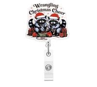 Christmas Badge Reel,Cute Raccoon with Hat Acrylic Badge for ID Card Badge,Fun Telescoping Retractable Badge Holder Alligator Clip Accessories for Nurse,Medical Worker,Nursing Student,Teacher
