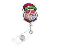 Christmas Badge Reel,Cute Santa Claus with Glasses Acrylic Badge for ID Card Badge,Fun Telescoping Retractable Badge Holder Alligator Clip Accessories for Nurse,Medical Worker,Nursing Student,Teacher