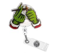 Christmas Badge Reel Green Cartoon Hand Retractable Badge Holder with Swivel Clip Winter Christmas Badge Clip Cute Funny Glitter ID Card Holder for Nurse Doctor Teacher Student Worker